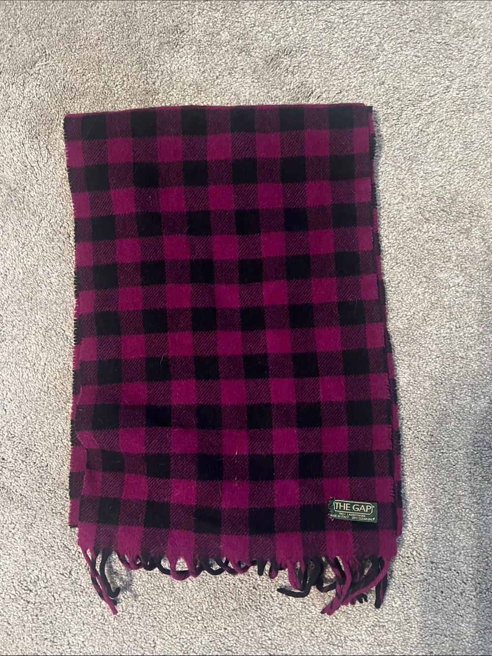 Vintage 90s The Gap Lambswool Scarf Italy Plum Black Buffalo Check